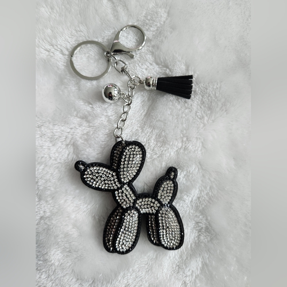 Black and Silver Balloon Dog Keychain Bag Charm